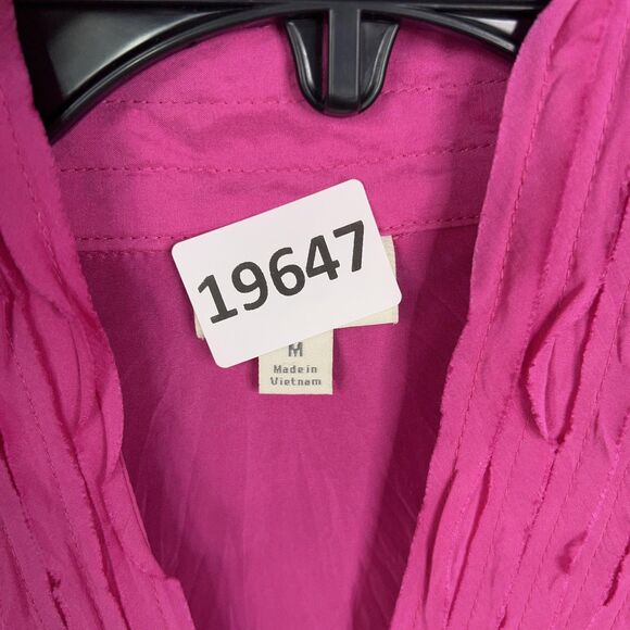 J Jill Blouse Womens Medium Fuchsia Pink Pleated Dressy Feminine Top 100% Silk - Picture 15 of 16